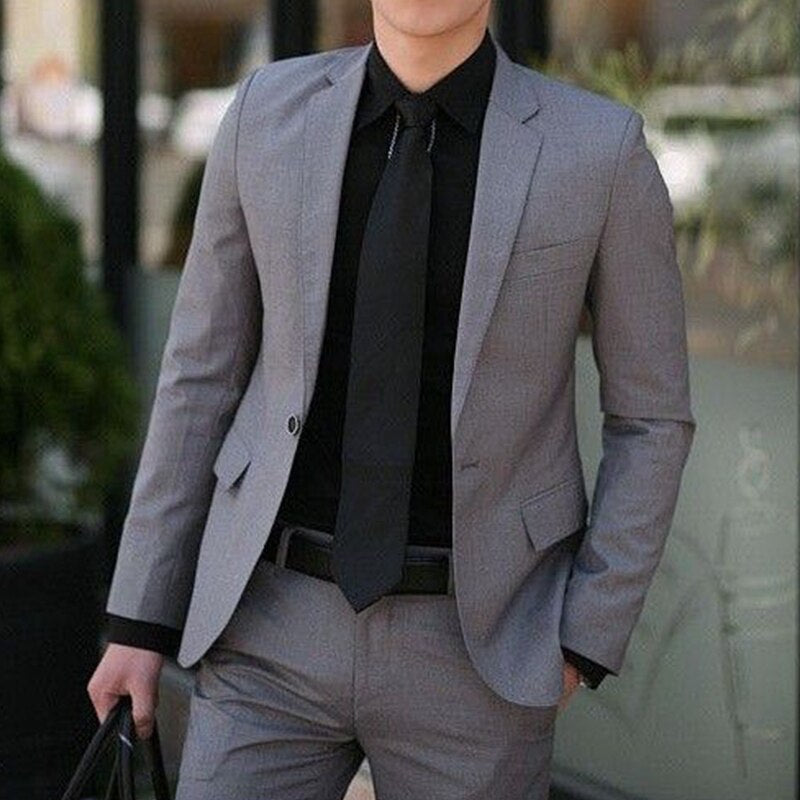 Grey 2 Piece Slim Fit Men Business Suit Tailor Made Groom Wedding Tuxedo 2 Piece Prom Wedding Business Men Suit Set