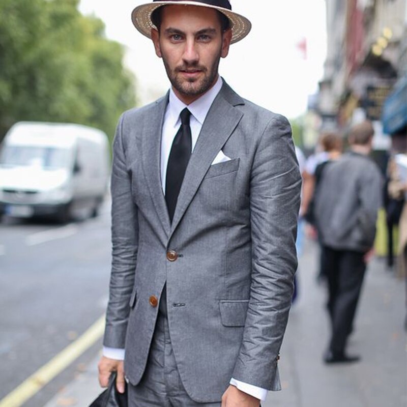 Grey 2 Piece Slim Fit Men Business Suit Tailor Made Groom Wedding Tuxedo 2 Piece Prom Wedding Business Men Suit Set