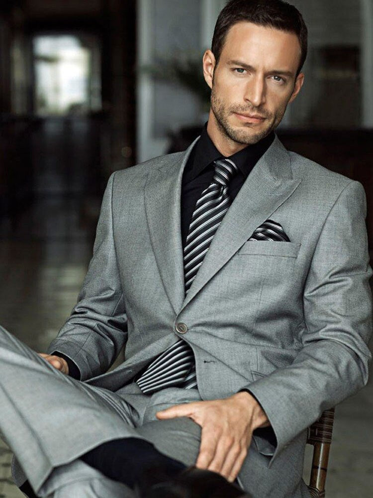 Costume d'affaires gris 2 pièces pour homme, coupe cintrée, sur mesure, smoking de mariage, bal de promo, mariage, ensemble de costume d'affaires pour homme