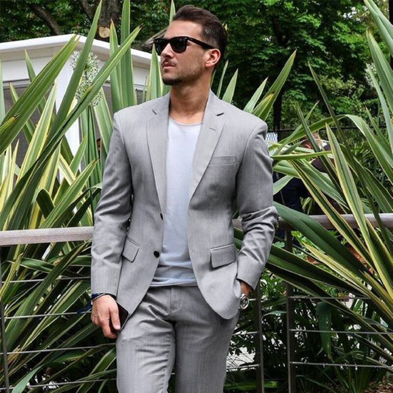 Costume d'affaires gris 2 pièces pour homme, coupe cintrée, sur mesure, smoking de mariage, bal de promo, mariage, ensemble de costume d'affaires pour homme