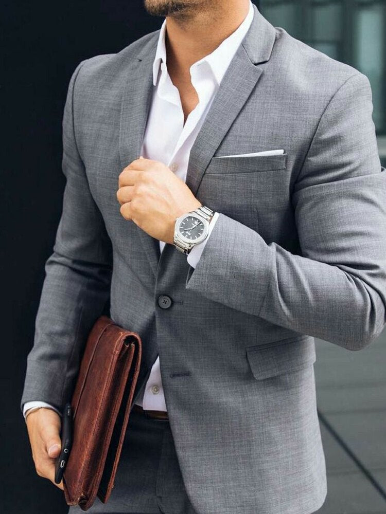 Grey 2 Piece Slim Men Business Suit Tailor Made Groom Wedding Tuxedo 2 Piece Prom Wedding Business Men Suit Set