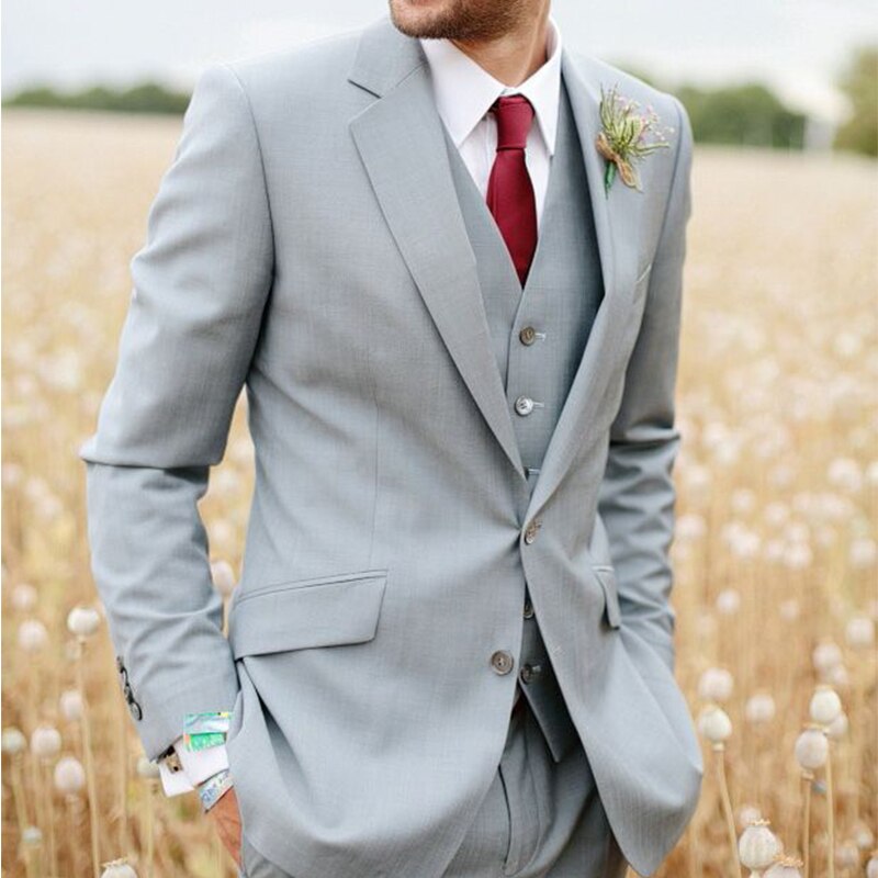 Costume homme gris 3 pièces coupe slim, smoking de mariage sur mesure, costume homme avec pantalon