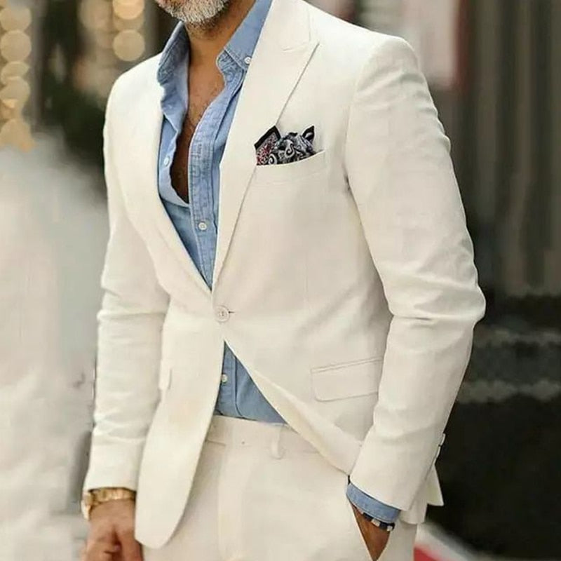 Ivory 2 Piece Slim Fit Men Formal Suit Tailor Made Groom Wedding Tuxedo 2 Piece Prom Business Men Suit Set