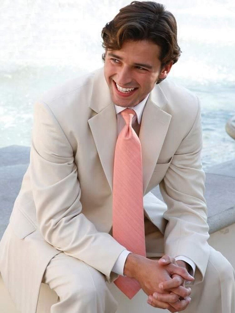 Traje formal de 2 piezas en color marfil, corte entallado, para hombre, hecho a medida, esmoquin blanco para novio, boda, graduación, boda, conjunto de traje para hombre 