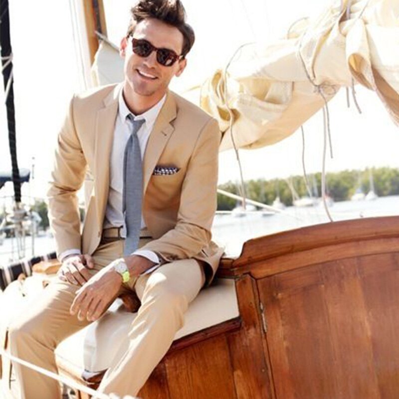 Khaki 2 Piece Slim Fit Formal Men Suit Custom Groom Wedding Tuxedo 2 Piece Prom Wedding Men Suit Set