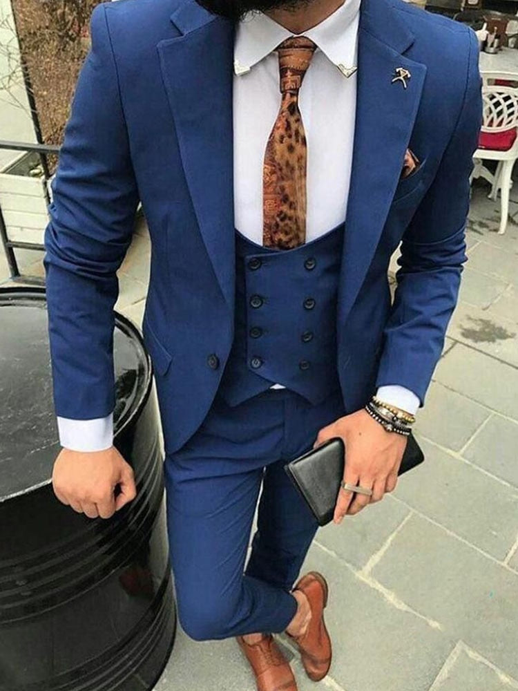 Costume 3 pièces bleu marine pour homme, coupe slim, sur mesure, avec pantalon