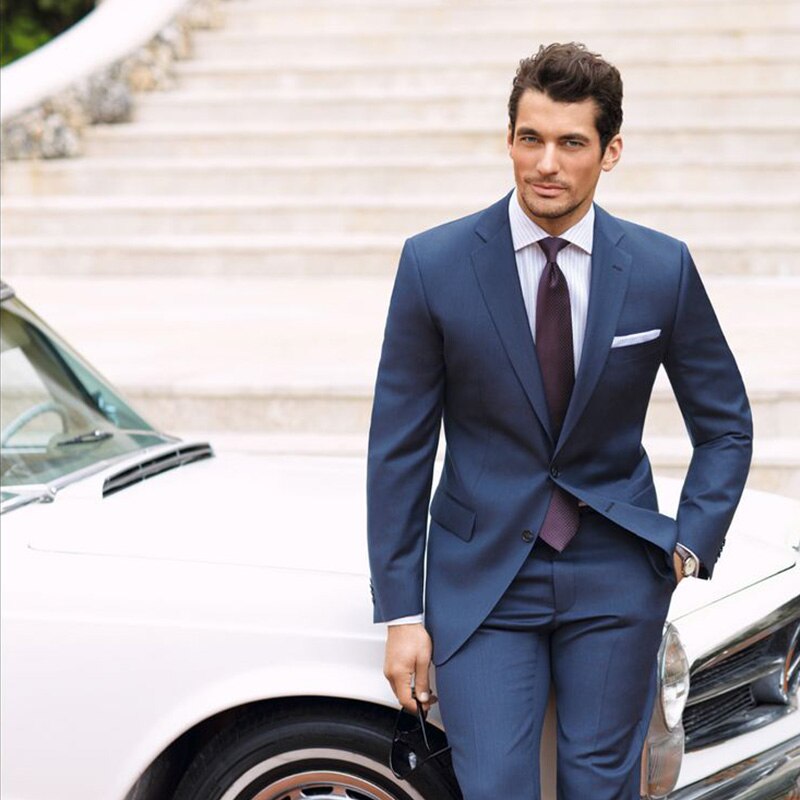 Navy Blue 2 Piece Slim Men Business Suit Tailor Made Groom Wedding Tuxedo 2 Piece Prom Wedding Business