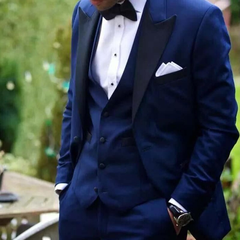 Costume 3 pièces bleu marine pour homme, coupe slim, sur mesure, avec pantalon