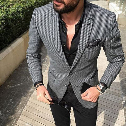 Plaid 2 Piece Slim Fit Men Suit With Black Pants Tailor Made Groom Wedding Tuxedo Prom Wedding Men Suit Set