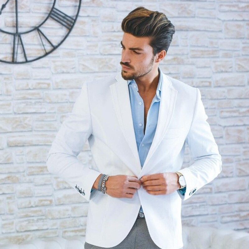 Traje formal entallado blanco de 2 piezas para hombre, esmoquin personalizado para novio, boda, graduación, boda, traje de negocios para hombre