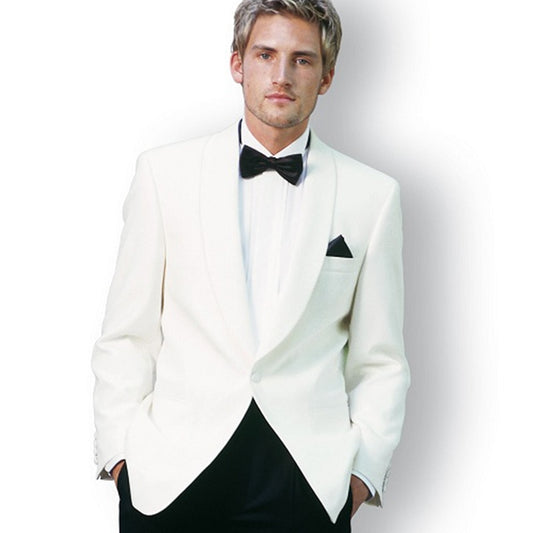 White 2 Piece Slim Fit Men Suit With Balck Pants Tailor Made Groom Wedding Tuxedo Prom Wedding Men Suit Set