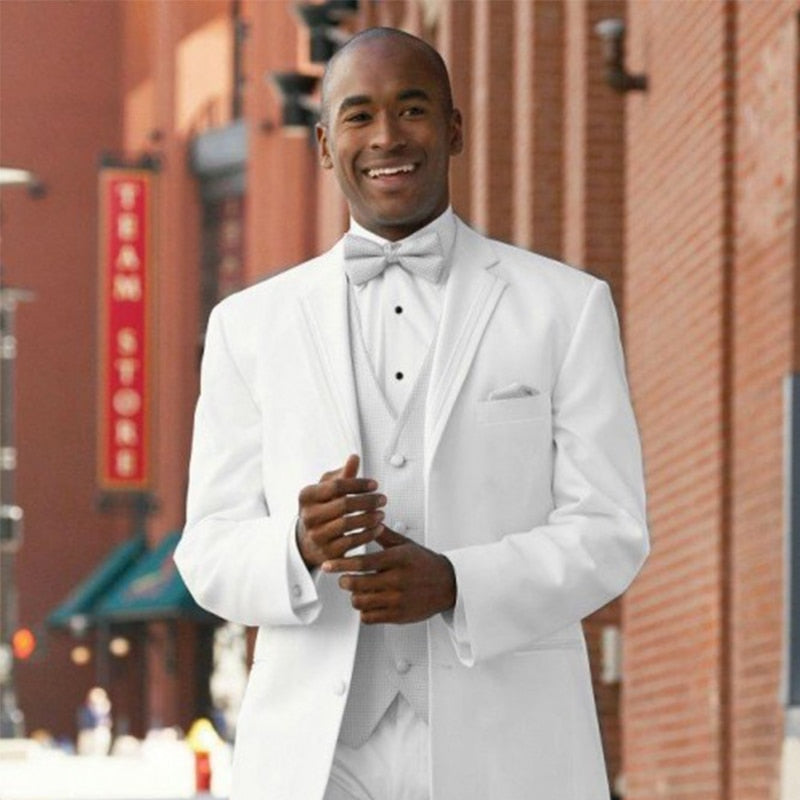Costume 3 pièces blanc slim fit pour homme, smoking de mariage sur mesure avec pantalon