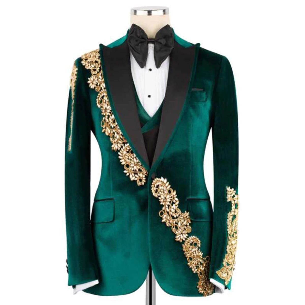 Luxury Diamond Men Suits Slim Fit High End Rhinestone Wedding Tuxedos 2 Pieces Sets Groom Male Blazers Ropa Homre Customized