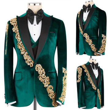 Luxury Diamond Men Suits Slim Fit High End Rhinestone Wedding Tuxedos 2 Pieces Sets Groom Male Blazers Ropa Homre Customized