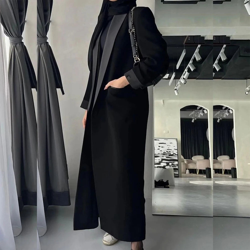 Abayas Dubaï Luxe Noir Châle Revers Longue Veste 1 Pièce Haute Qualité Femme Vêtements Robes Formelle Musulman Manteau Vêtements D'extérieur
