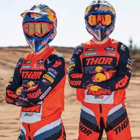 Ensemble d'équipement de course de motocross Thor MX avec casques et gants blanc et noir