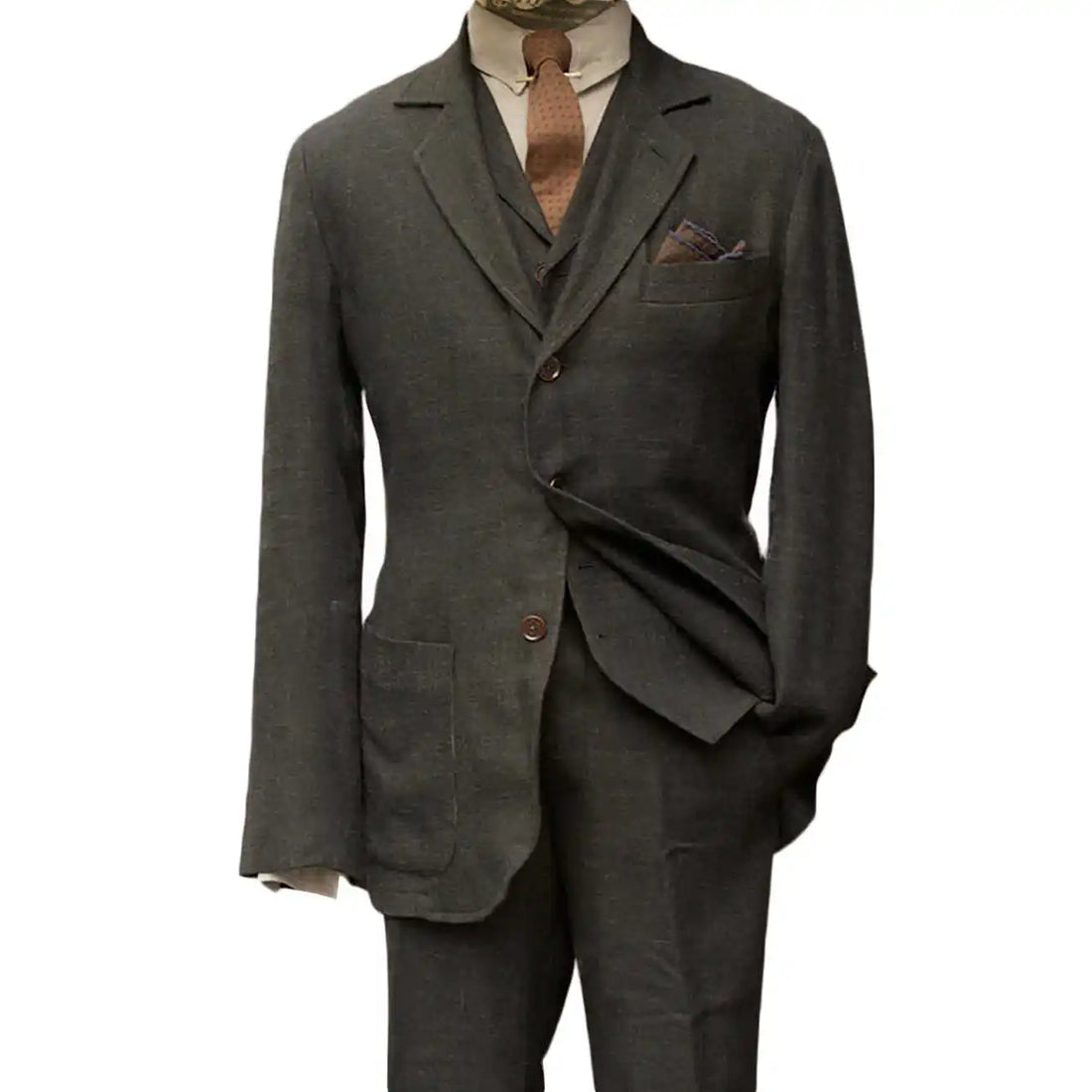 Traje de hombre de 3 piezas, blazer, chaleco, pantalón, cuello de lazo, botonadura sencilla, hebilla, ropa de trabajo, traje de boda