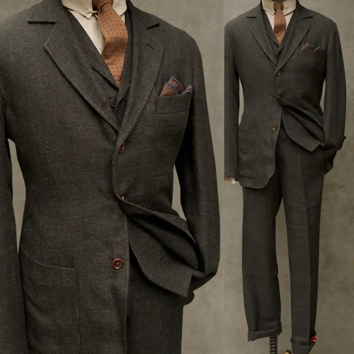 Advanced Men's Suit 3 Pieces Blazer Vest Pants Bow Collar Single Breasted Buckle Bussiness Work Wear Wedding Costume