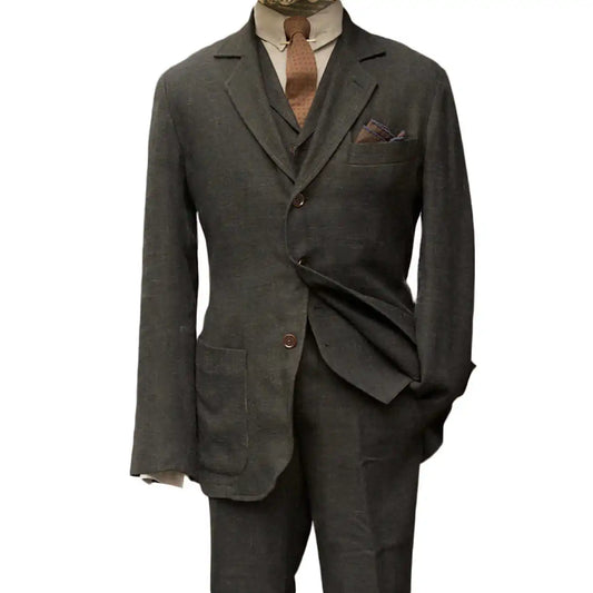 Elegante conjunto de traje de 3 piezas para hombre: blazer, chaleco, pantalón y pajarita para negocios y bodas, corte a medida, elegante atuendo formal gris.
