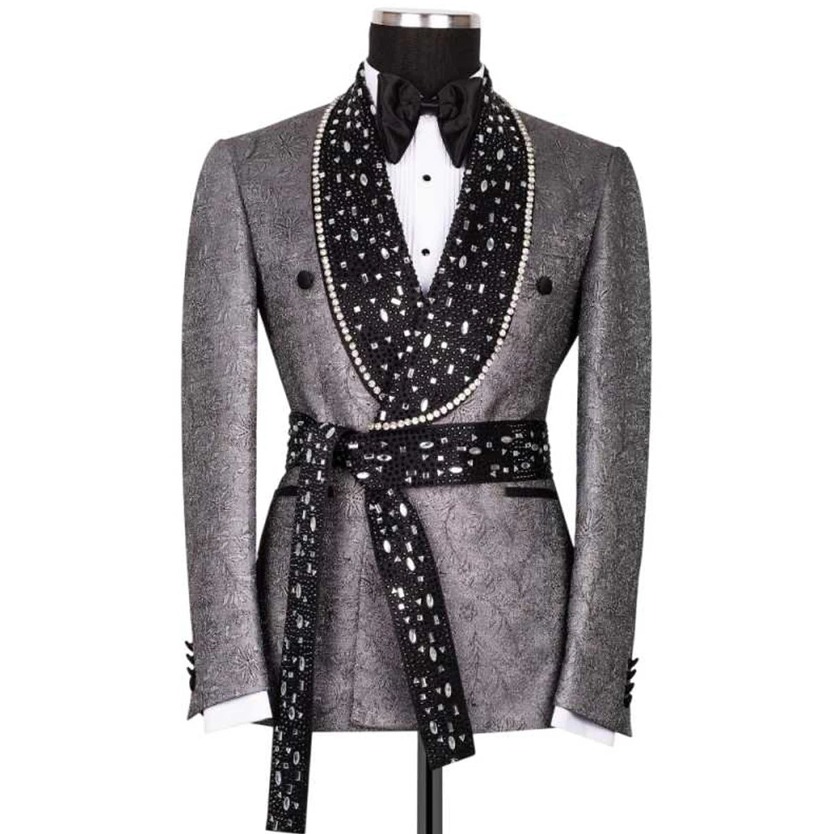 Stunning Style Diamond Beadeds Men Suits 2 Pieces Sets Beat Party Prom Blazer Slim Fit Groom Tuxedos Customized