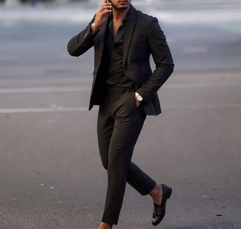 Fashion Black Slim Fit Men Suits Wedding Tuxedos Business Party Prom Best Blazer Sets Masculino 2 Piece Costume Homme Coat Pants