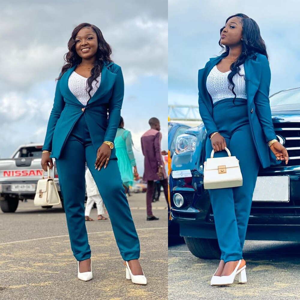 African Girl Blazer Suits Sets Slim Fit Mother of the Bride Prom Party Guest Wedding Wear 2 Pieces Plus Size