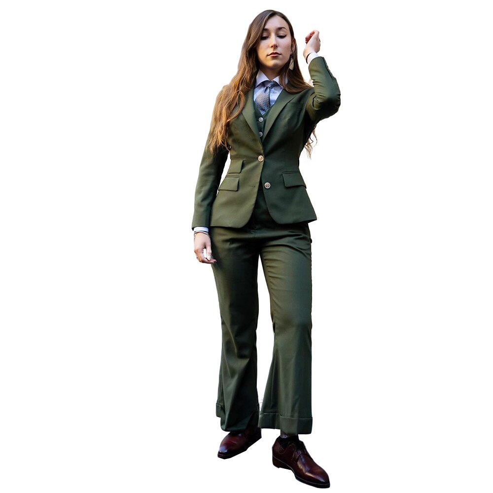 Costume blazer vert armée pour femme, coupe slim, tenue de soirée, de mariage, 3 pièces 
