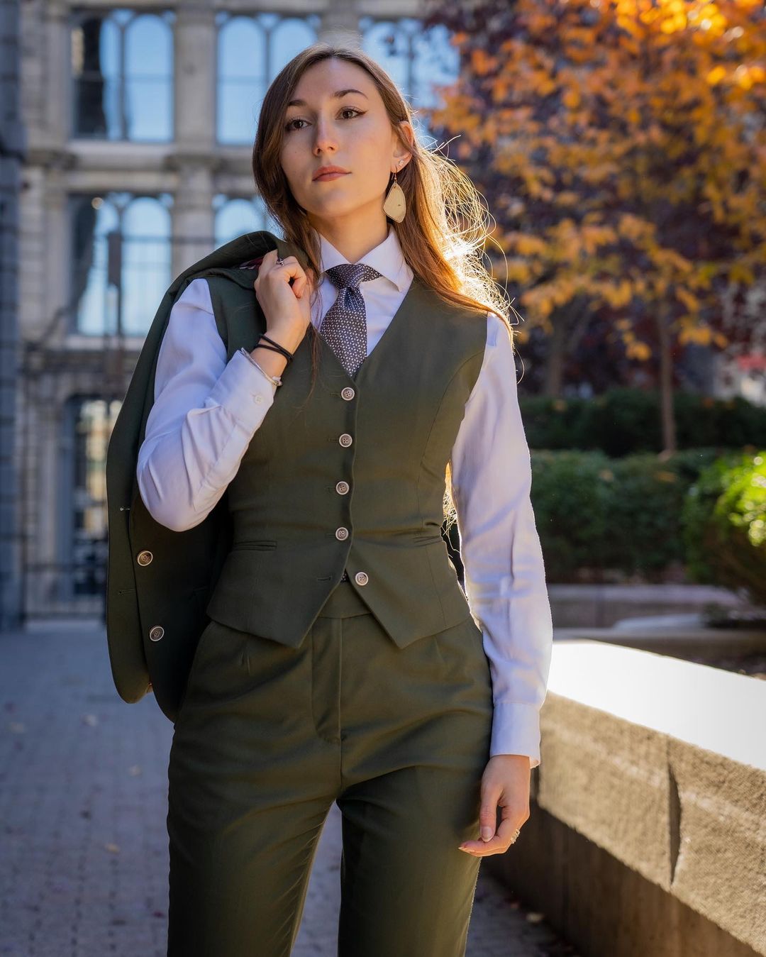 Costume blazer vert armée pour femme, coupe slim, tenue de soirée, de mariage, 3 pièces 