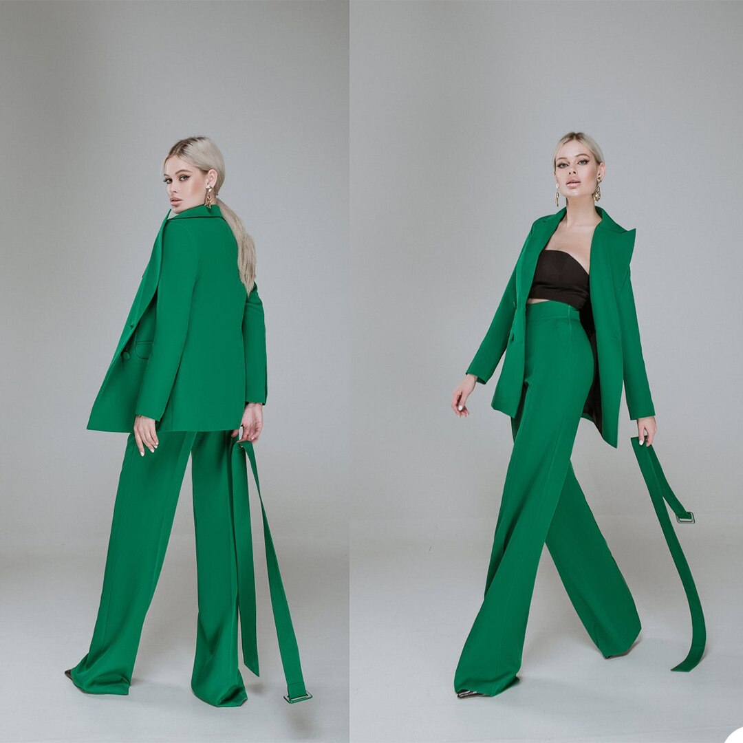 Trajes de noche para mujer de celebridades, 2 piezas, vestido verde para madre de la novia con cinturón, ropa para fiesta de graduación, pantalones, trajes para boda 