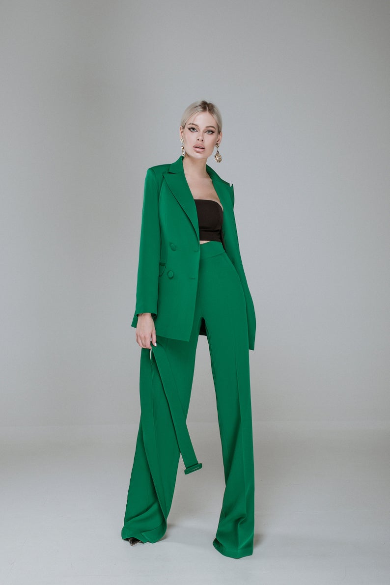 Trajes de noche para mujer de celebridades, 2 piezas, vestido verde para madre de la novia con cinturón, ropa para fiesta de graduación, pantalones, trajes para boda 