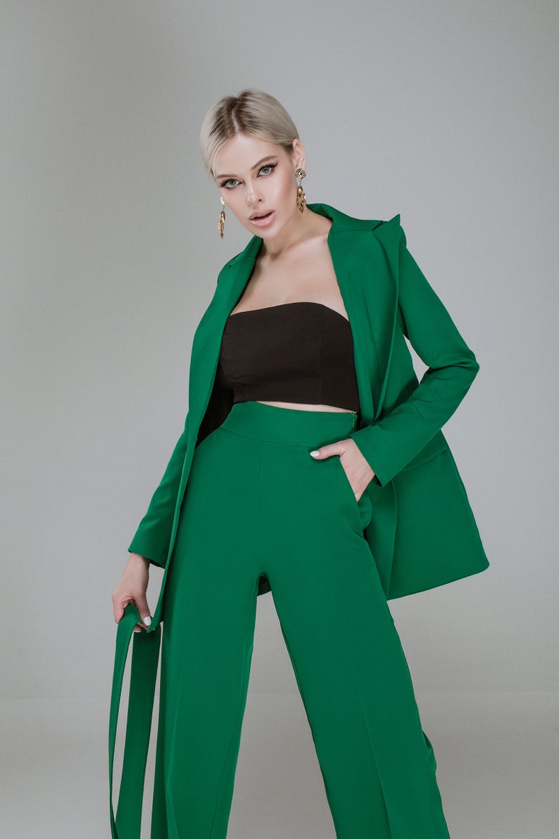 Trajes de noche para mujer de celebridades, 2 piezas, vestido verde para madre de la novia con cinturón, ropa para fiesta de graduación, pantalones, trajes para boda 