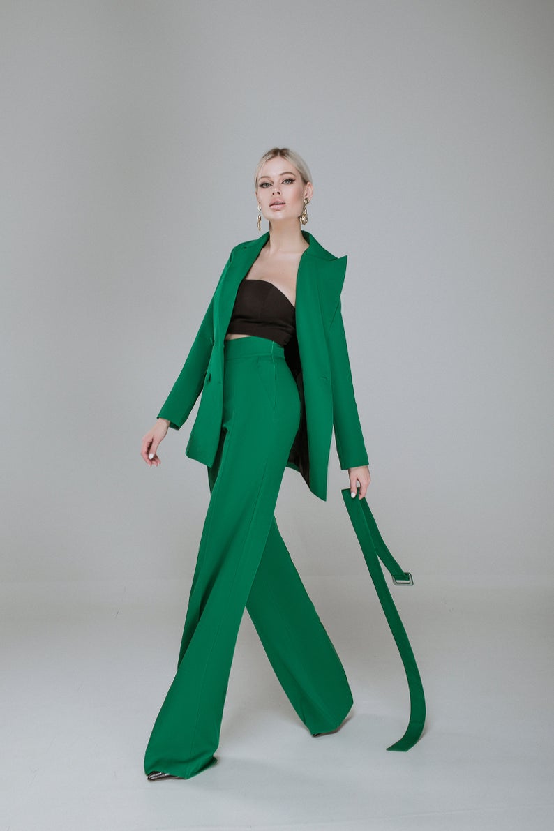 Trajes de noche para mujer de celebridades, 2 piezas, vestido verde para madre de la novia con cinturón, ropa para fiesta de graduación, pantalones, trajes para boda 