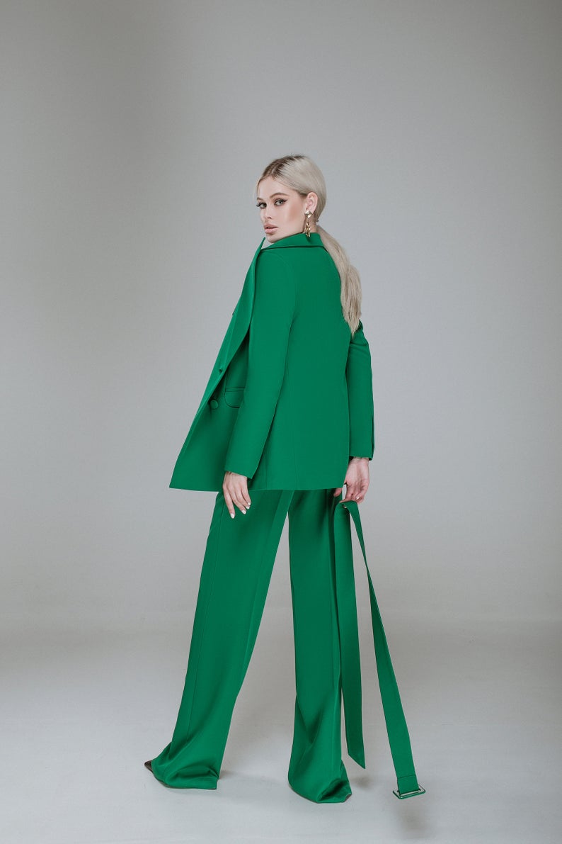 Trajes de noche para mujer de celebridades, 2 piezas, vestido verde para madre de la novia con cinturón, ropa para fiesta de graduación, pantalones, trajes para boda 