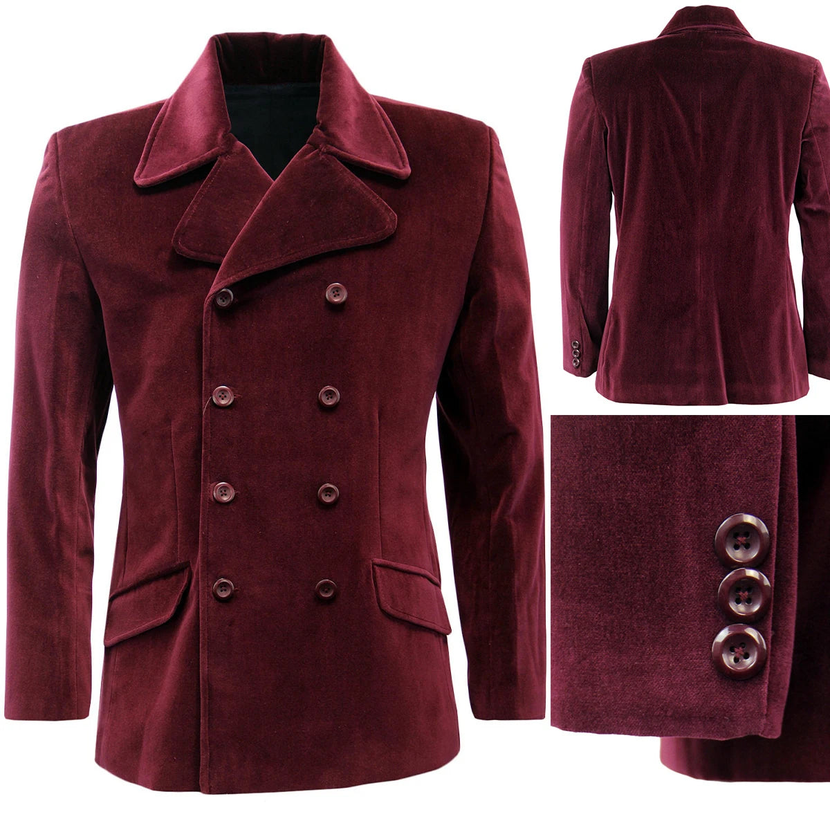 Trajes de boda de terciopelo para hombre, de otoño e invierno, con solapa de muesca, corte entallado, para novio, esmoquin cruzado de color liso, personalizable solo con abrigo