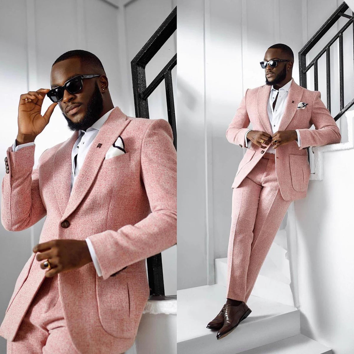 Elegant Pink Slim Fit Tuxedo for Men - Peak Lapel Wedding Suit Set for Groom or Business Events - Customizable 2-Piece Coat and Pants for Autumn/Winter Fashion