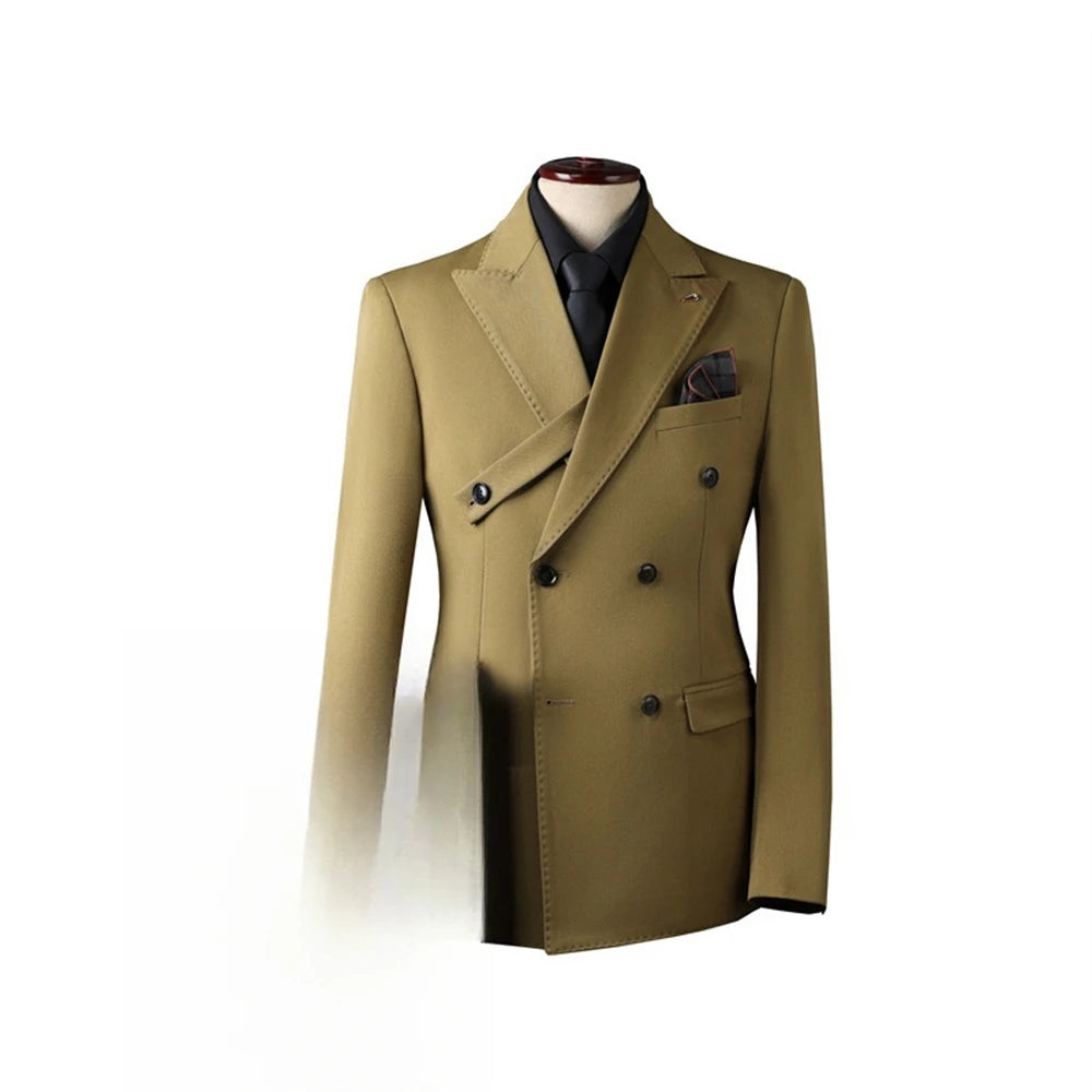 Conjunto de traje liso de tres piezas para hombre, traje formal de doble botonadura, manga larga, esmoquin de negocios para hombre.