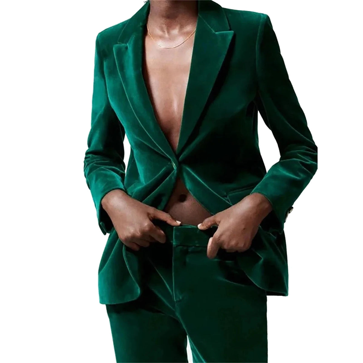 Trajes de pantalón de terciopelo de otoño para mujer, cuello en V, para fiesta de noche, esmoquin holgado de 2 piezas, chaqueta y pantalón. 