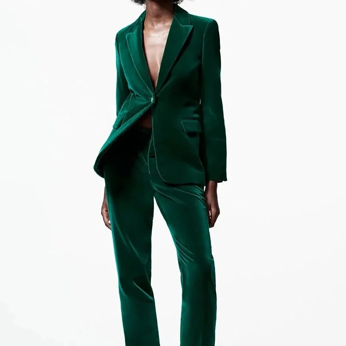 Trajes de pantalón de terciopelo de otoño para mujer, cuello en V, para fiesta de noche, esmoquin holgado de 2 piezas, chaqueta y pantalón. 