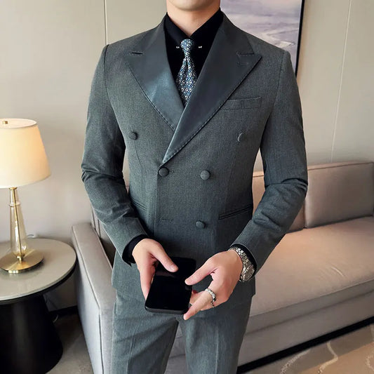 Ensemble trois pièces pour mariage, élégant et décontracté, version coréenne (costume + gilet + pantalon)