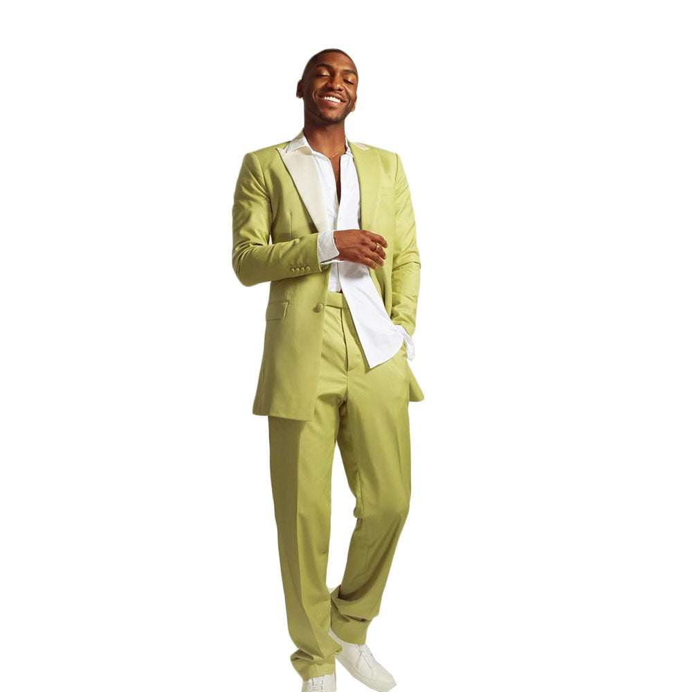 Costume homme deux pièces couleur avocat, simple boutonnage, sur mesure, formel 