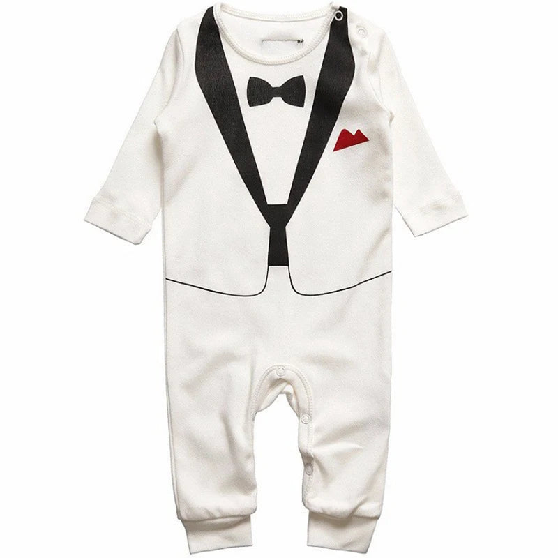 Mono de bebé estilo esmoquin de manga larga con estampado de pajarita, mono negro y blanco 