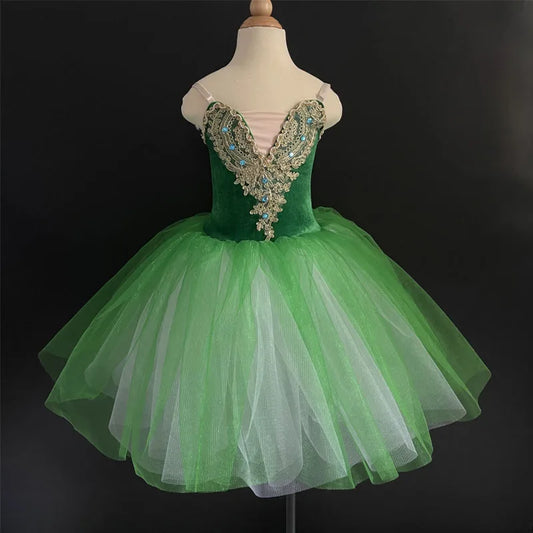 Vestido de ballet con tutú multicolor de arcoíris para niñas con detalles de encaje y cuentas 