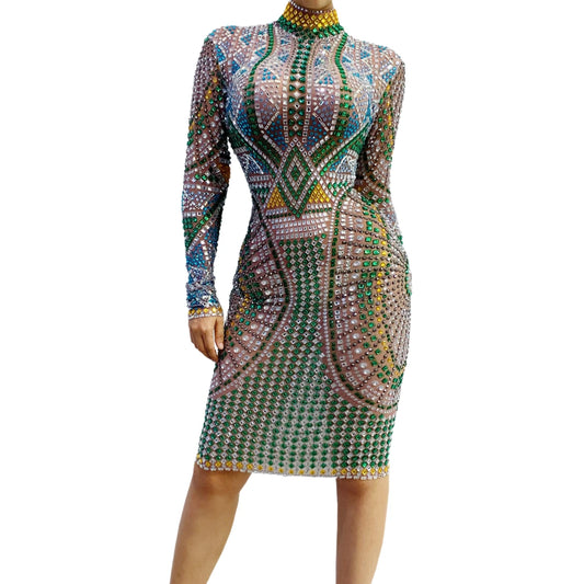 Glistening Beaded Long Sleeve Bodycon Dress for Stunning New Year Party Looks