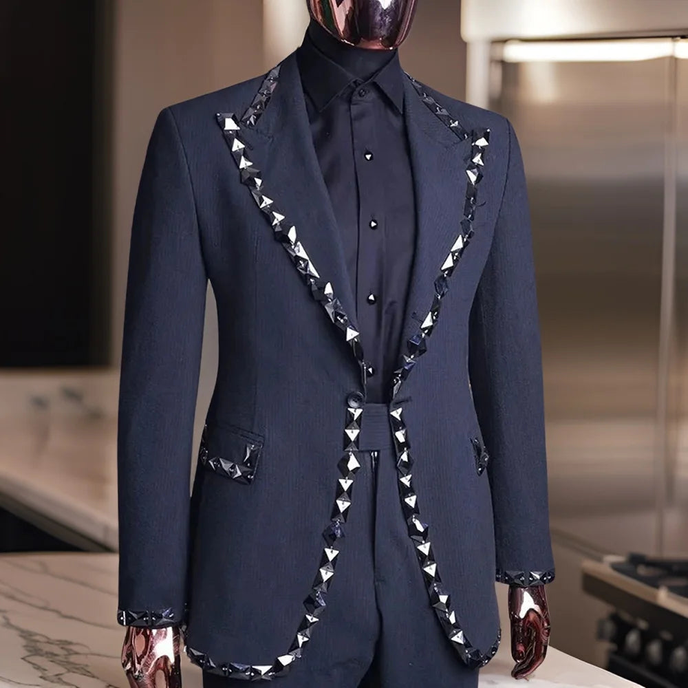 Trajes de boda con cuentas para hombre, conjunto de blazer personalizado con solapa con muesca, 2 piezas, esmoquin para novio, traje de moda para padrinos de boda, chaqueta con pantalones