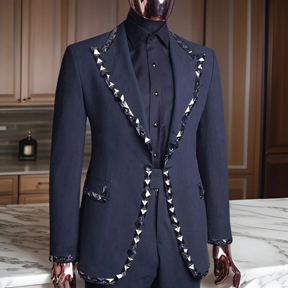 Trajes de boda con cuentas para hombre, conjunto de blazer personalizado con solapa con muesca, 2 piezas, esmoquin para novio, traje de moda para padrinos de boda, chaqueta con pantalones