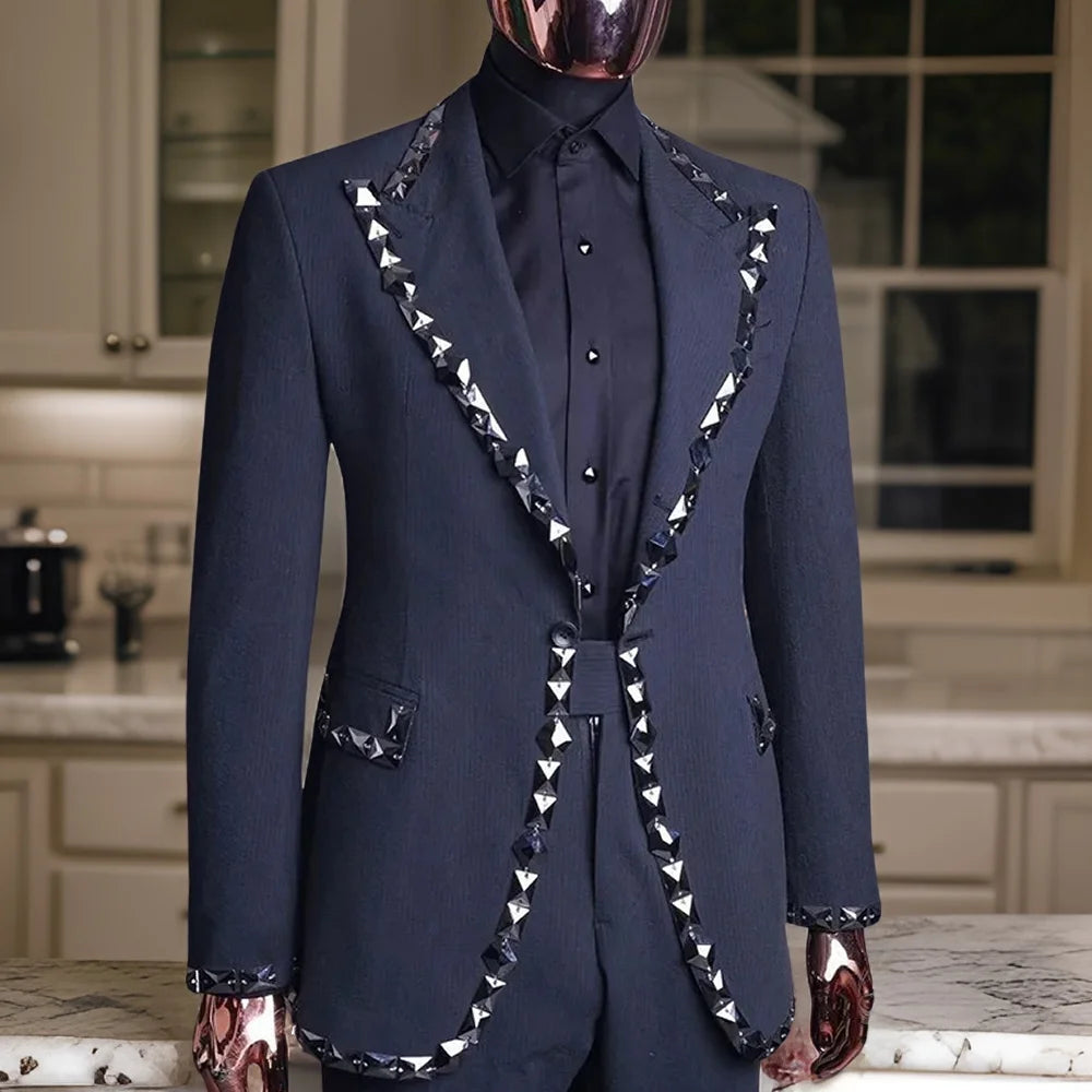 Trajes de boda con cuentas para hombre, conjunto de blazer personalizado con solapa con muesca, 2 piezas, esmoquin para novio, traje de moda para padrinos de boda, chaqueta con pantalones