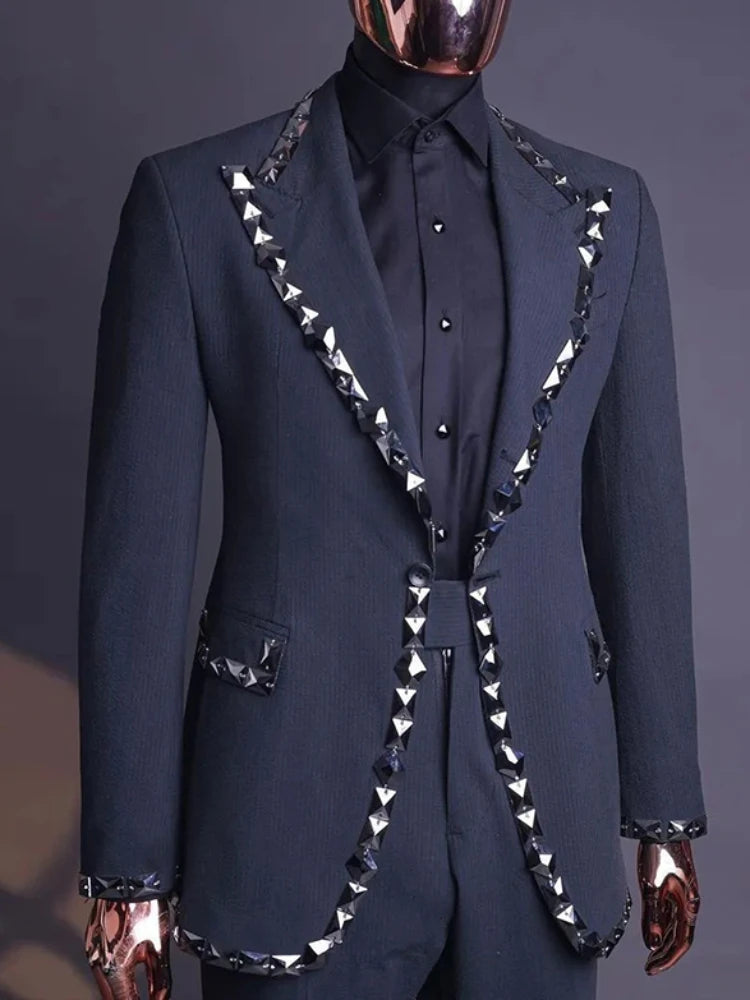 Trajes de boda con cuentas para hombre, conjunto de blazer personalizado con solapa con muesca, 2 piezas, esmoquin para novio, traje de moda para padrinos de boda, chaqueta con pantalones