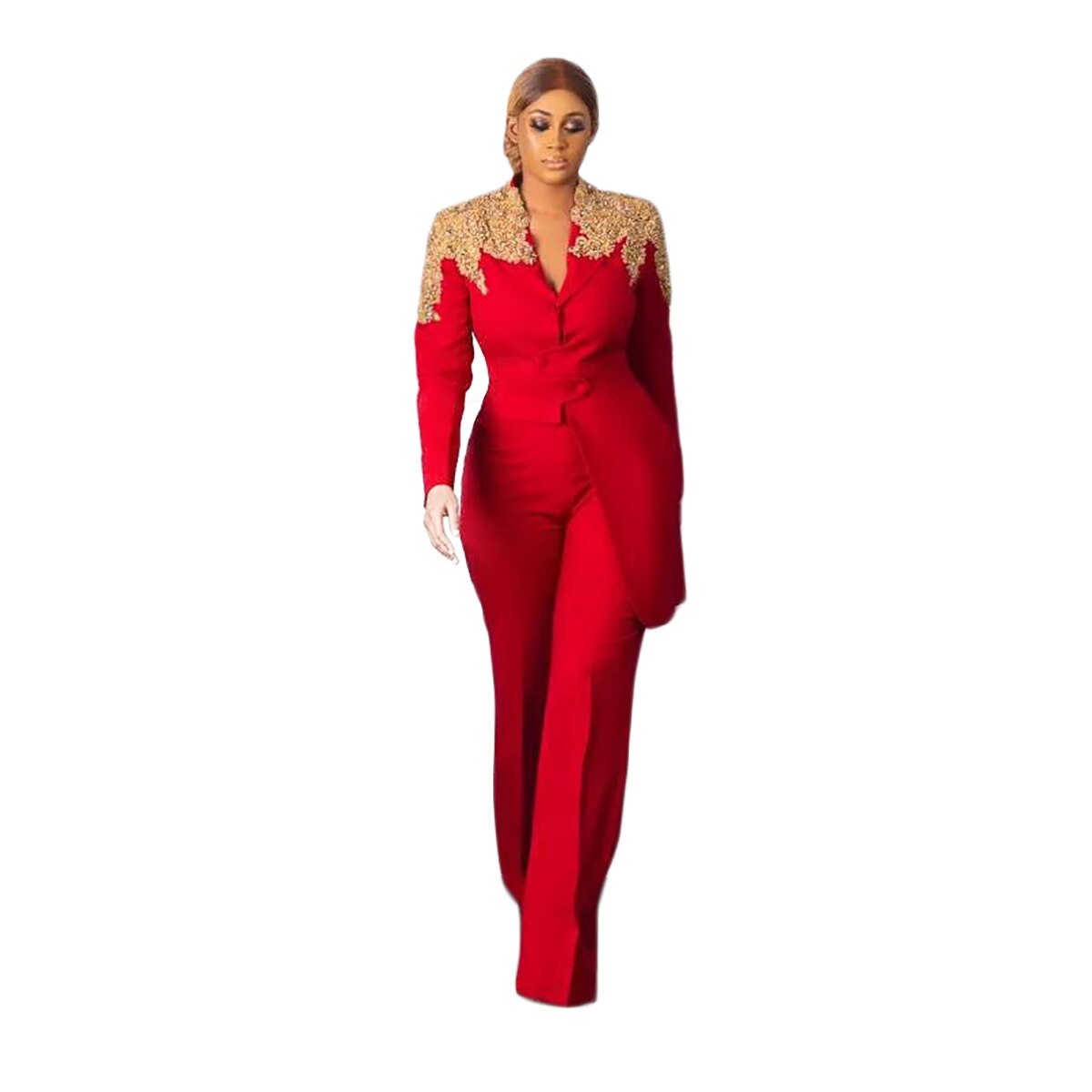 Trajes de pantalón para madre de la novia con apliques de cuentas, color rojo, para mujer, formal, de noche, para fiesta, talla grande, blazer, 2 piezas 