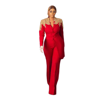 Beading Appliques Mother of the Bride Pants Suits Red Women Ladies Formal Evening Party Plus Size Blazer Wear 2 Pieces
