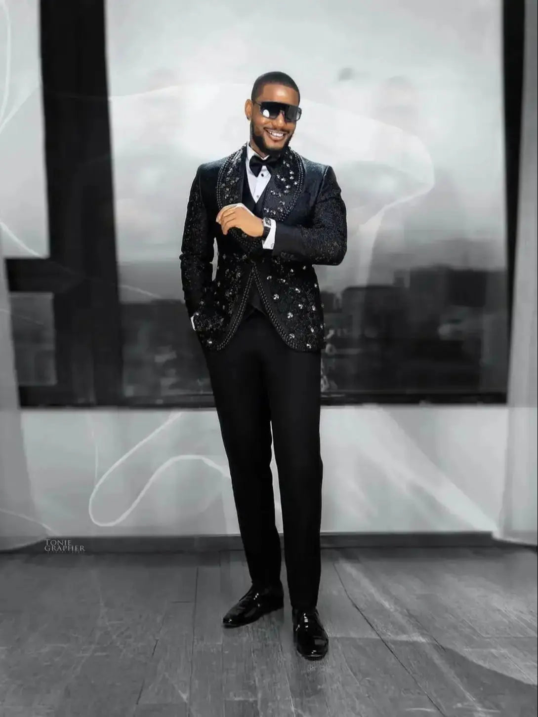 Beads Mens Wedding Tuxedos Shawl Lapel Slim Fit Groom Formal Tailored Party Birthday Wear 3 Pieces